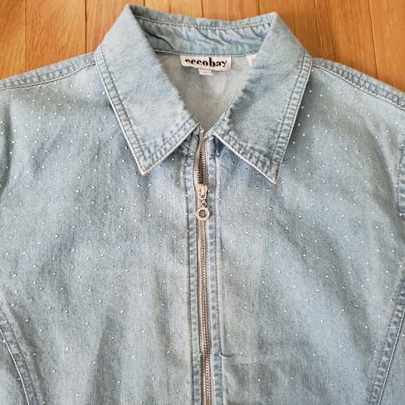 Vintage Studded Zip Up Denim Jacket - Picture 5 of 6